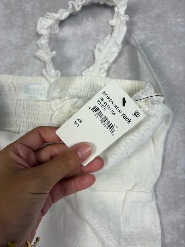 NWT Abound Linen Blend Ruffle V Neck & Strap White Mini Dress - Image 4
