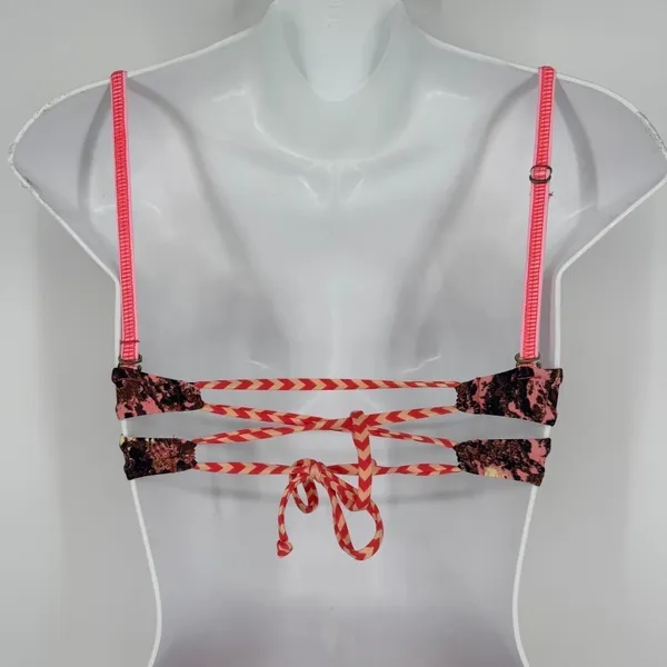 Maaji Bikini Set Size Small Pink Orange Geometric Print Swimsuit Tropical Beach - Image 6