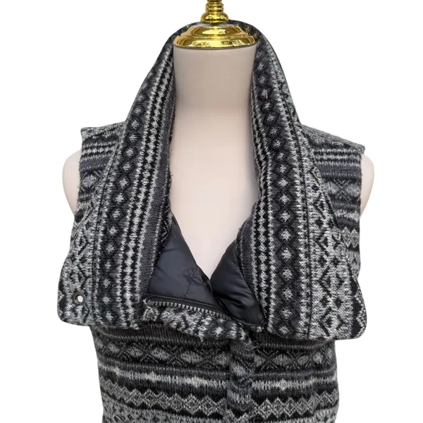 Athleta Fair Isle Goose Down Puffer Vest Grey Black Sm Atheisure Full‎ Zip Ski - Image 3