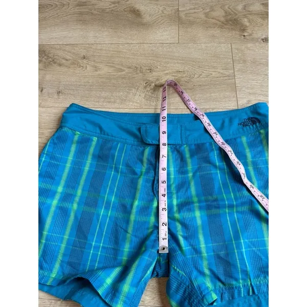 THE NORTH FACE size 12 women's REVERSIBLE Swim Board Shorts Blue/Green Plaid - Image 15