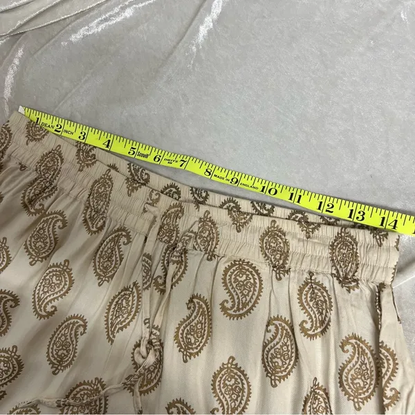 Paisley Cream l/xl wide flare leg pants resort wear elastic waist drawstring - Image 9