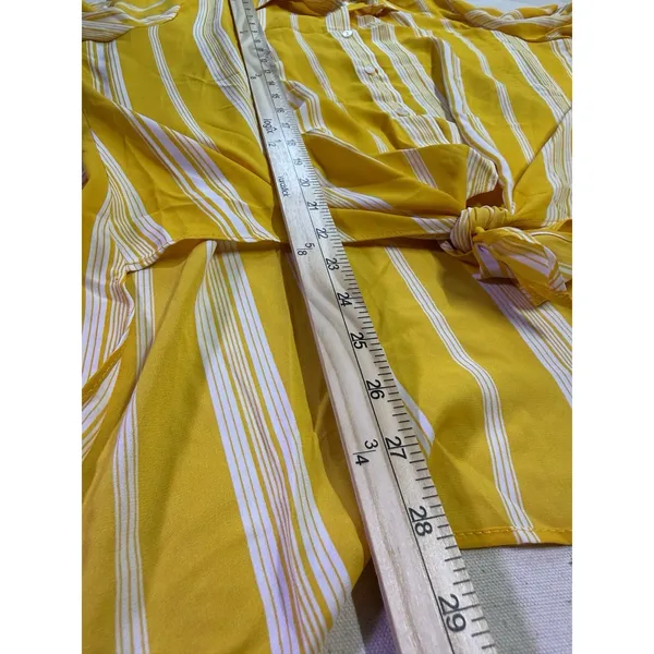 est. 1946 Yellow white striped Hi-Low top w/ tie Lg. Bussiness Officewear F64 - Image 6