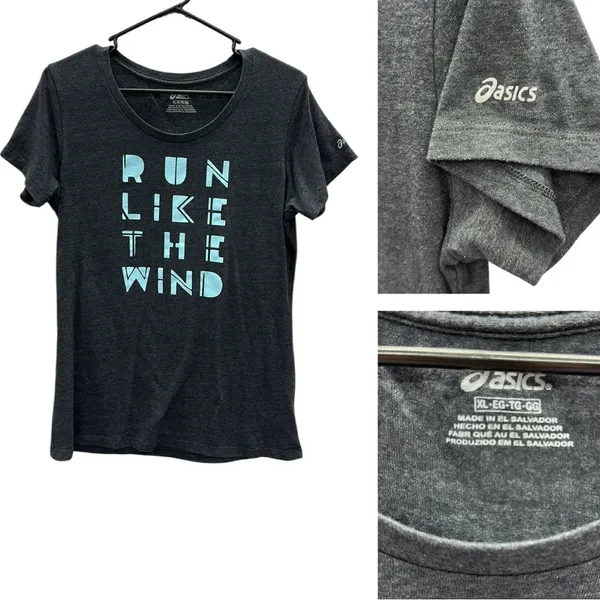 Asics Run Like The Wind Heathered Gray Athletic Graphic Tee Short Sleeve Size XL - Image 4
