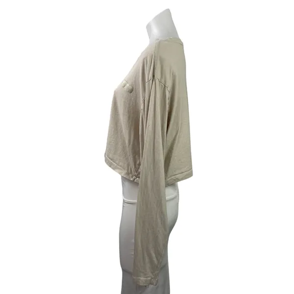 Set Active Women's Beige Long Sleeve Boxy Yoga Workout Athletic Crop Top Size M - Image 2