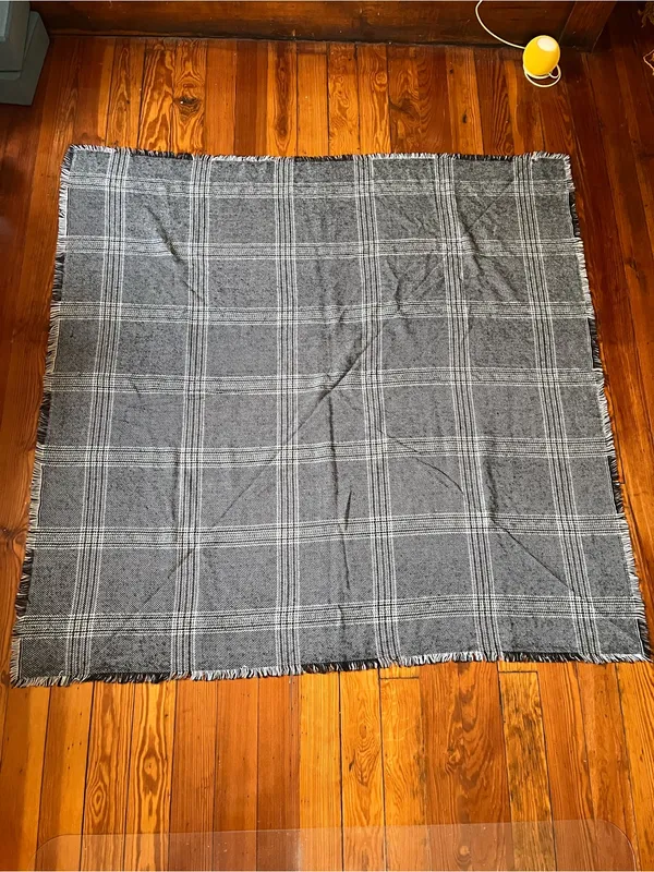 Gray Plaid Fringe Blanket Scarf - Image 2