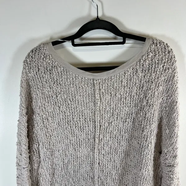 Free People‎ Womens Oversized V-Neck Textured Knit Sweater Beige Large - Image 7
