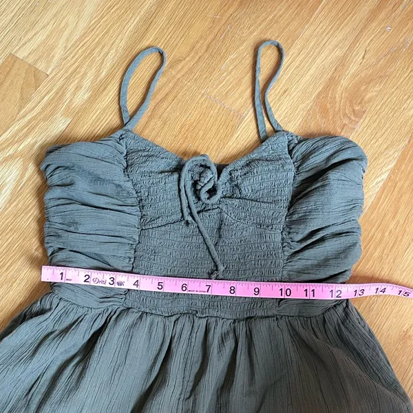 Aerie Olive Green Smocked Romper Women’s Size SP Small Petite Cotton Gauze - Image 6