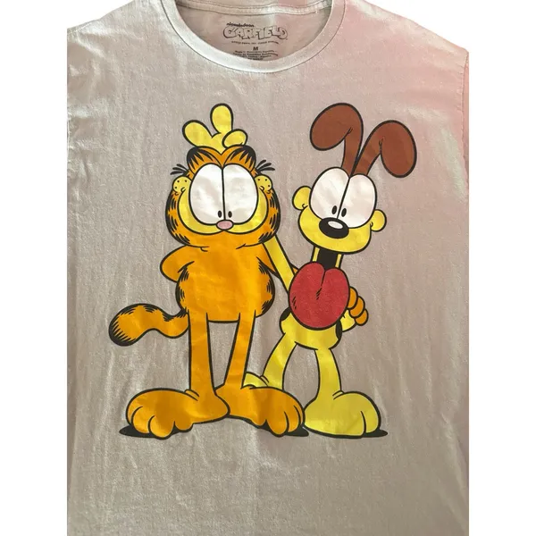 Garfield & Odie Beige Graphic Tee | Men’s Medium | Nickelodeon Cartoon Shirt - Image 3