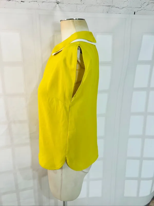 Ted Baker London Yellow Peter Pan Collar Quarter Zip Back Blouse Size 1/Small - Image 6