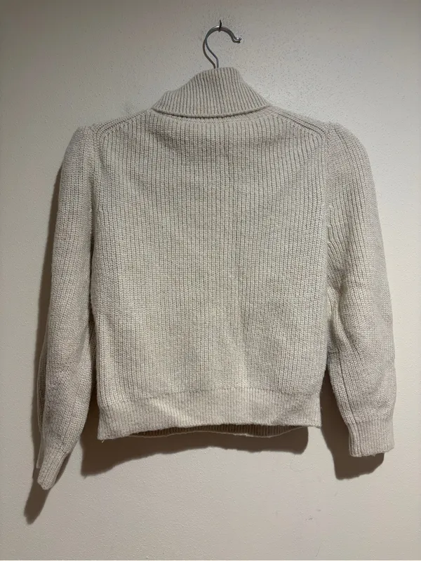 J. Crew Cream Cropped Puff Sleeve Turtleneck Sweater Wool Alpaca Size Medium - Image 12