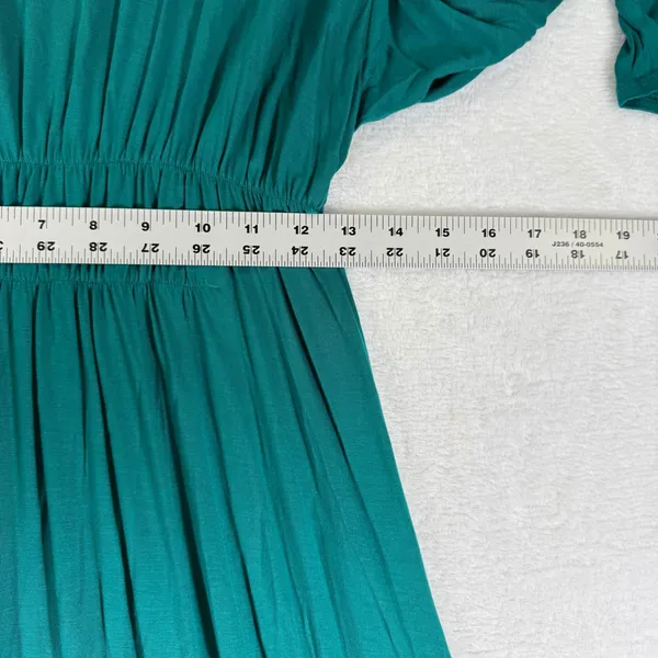 FP Beach Free People Teal Green Smocked Waist High-Low Maxi Dress XS Long Sleeve - Image 4