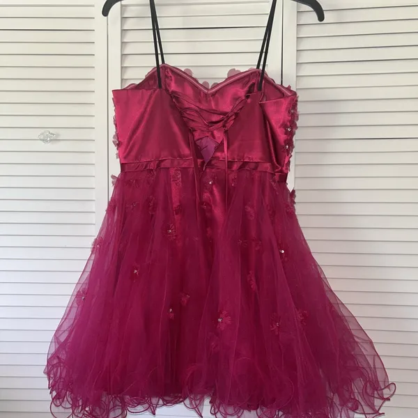 Magenta Floral Tulle Party Dress Sequin 3D Flower Corset Back DY83A070Size 13/14 - Image 3