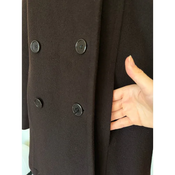 Vintage Calvin Klein 100% Merino Wool Chocolate Brown Double-Breasted Peacoat - Image 9