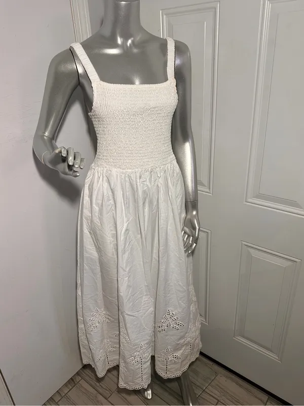 New Marine Layer Selene Embroidered Eyelet Maxi Dress White Size S Pockets - Image 12