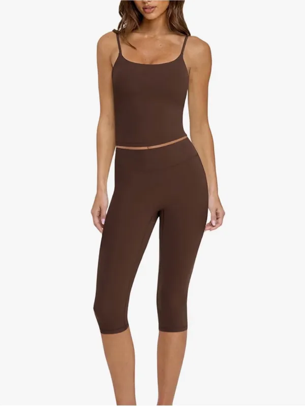 Women’s Two Piece Workout Set Brown - Image 2