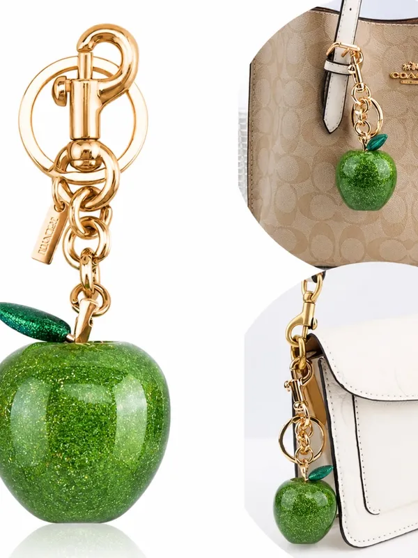 NEW Large Glitter Green Apple Keychain Bag Charm | Gold Hardware - Image 3
