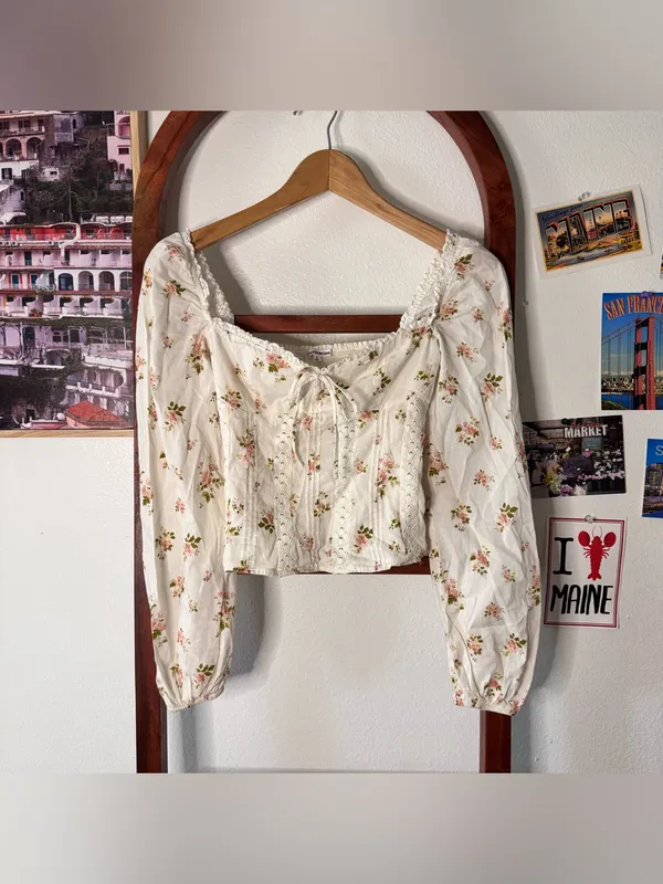 Reformation Isadora Floral Balloon Long Sleeve Smocked Top Corset Embroidered - Image 6
