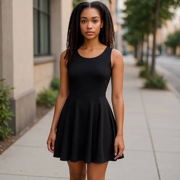 asos Womens Dress Sz 4 Black Skater Deep V Back‎ Knit Solid Short Mini - Image 2