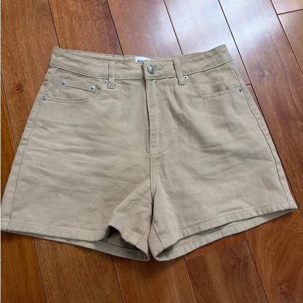 NWOT Princess Polly Denim Shorts‎ Womens Tan High Waisted Cotton Khaki 4 - Image 3