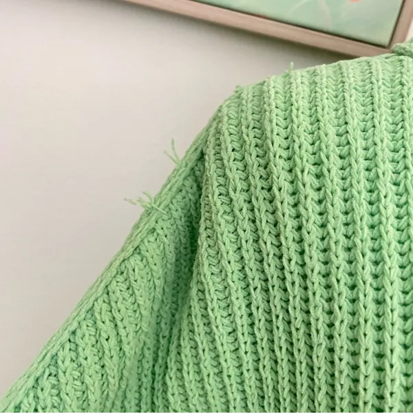 Aerie Beyond Chenille Sweater Fresh Green Ribbed Women's Crewneck Knit Sweater - Image 6