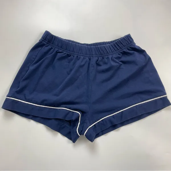 H&M Pajama‎ Set Navy Blue White Trim Size XS Shorts Short Sleeve Top Shirt Women - Image 4