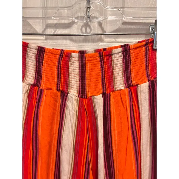 ILLA ILLA Womens Orange Striped Smocked High Waist‎ Wide Leg Palazzo Pants L - Image 5