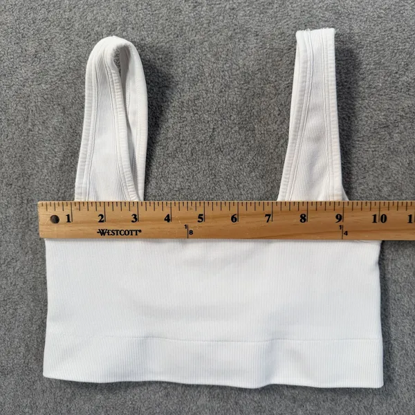Nux Women's Small White Ribbed Square Low Back Sports Bra Activewear - Image 3