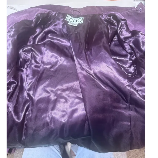 Vintage Clio Purple Suede Leather Jacket Women Size 6 Button Front Blazer 90s - Image 5