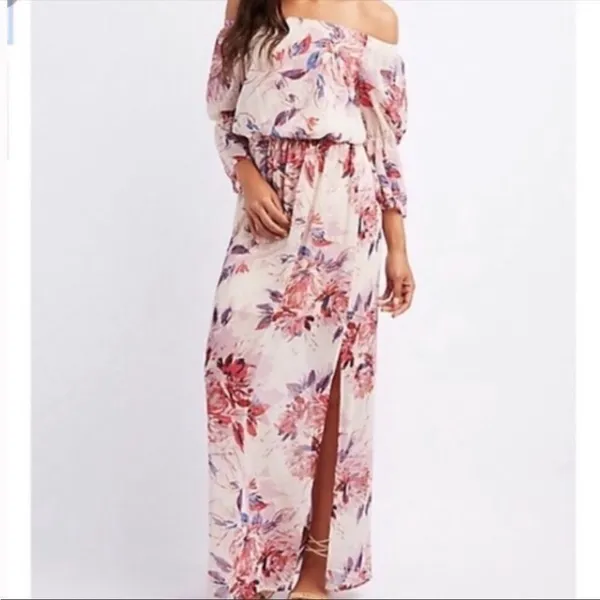 As You Wish Floral Off The Shoulder‎ Flared Sleeve Maxi Dress Small - Image 2