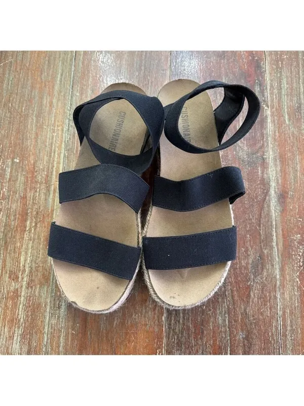 CUSHIONAIRE Mandy Black Elastic Espadrille Platform Sandals - Women’s Size 7 - Image 5