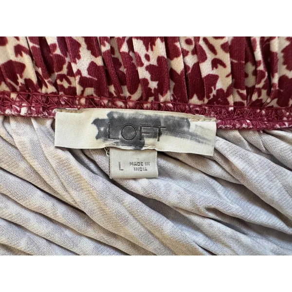 Ann Taylor Loft Maroon & White Floral Pleated Elastic Waist Knee Length Skirt - Image 7