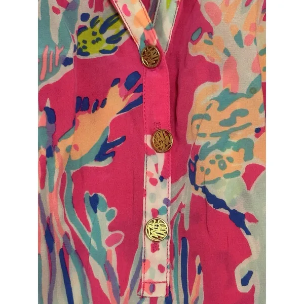 Lilly Pulitzer Elsa Silk Top Sunken Treasure Dragonfruit Print Blouse Size S - Image 4