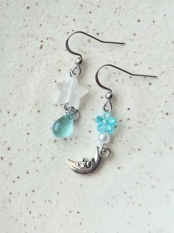 Handmade star & sun fairy whimsy celestial dangle earrings🌛🌟 - Image 2