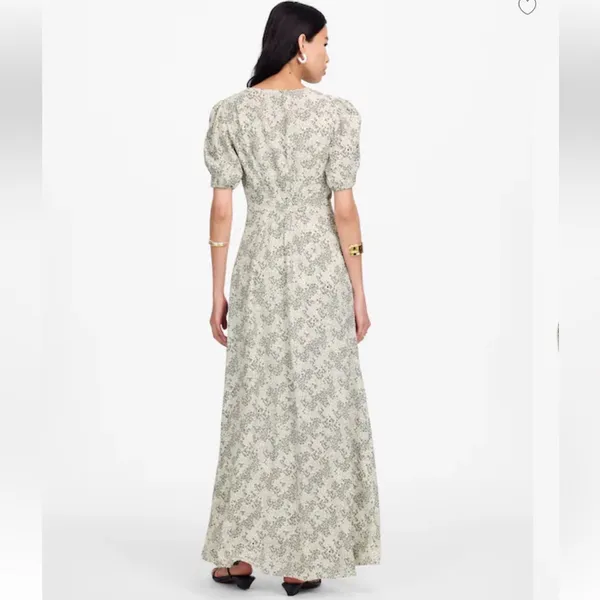 Madewell Puff-Sleeve V-Neck Midi Dress in Floral Size 4 - Image 2