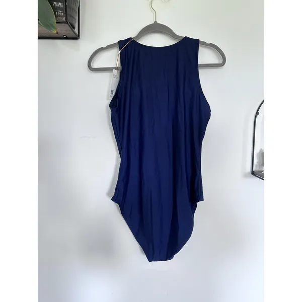 NWT Quince Deep Navy Italian Zip-Front One-Piece Swimsuit Size Large - Image 4