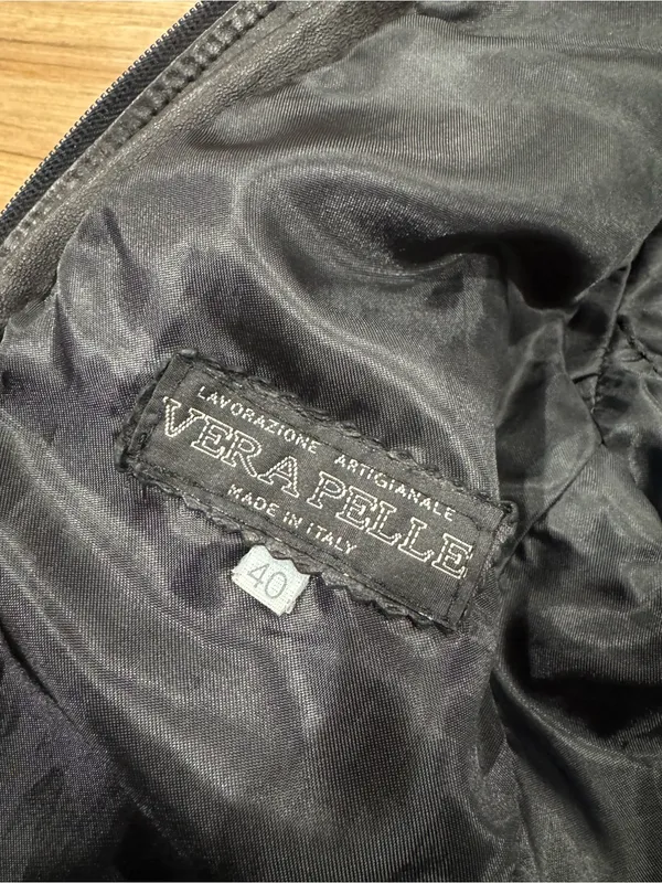 VERA PELLE Vintage 90s Grunge All Black Italian Leather Moto Jacket | Size XS - Image 2