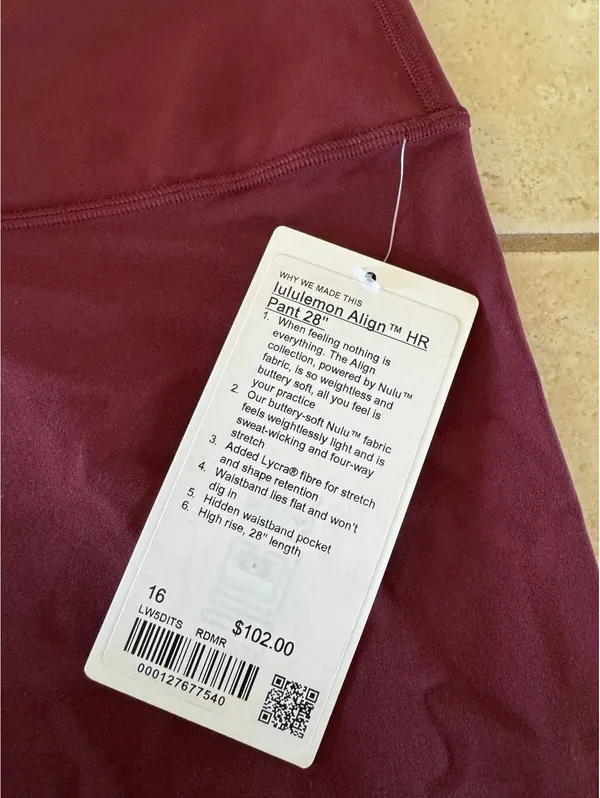 Lululemon Align High Rise 28” Red Merlot Size 16 NWT - Image 4