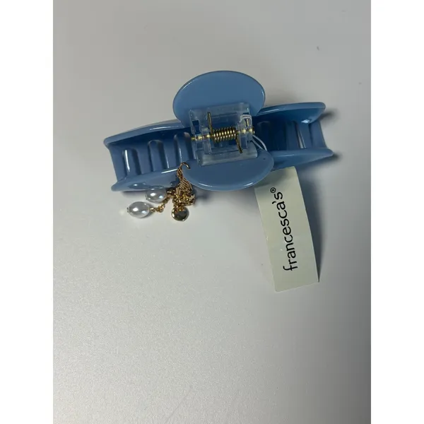 Francesca's Blue Hair Claw Clip Gold Chain Faux Pearl Bow Charm NWT - Image 2