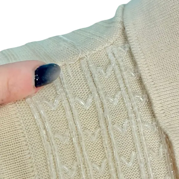 Vintage Banana Republic Cream Merino Wool Beaded Sleeveless Polo Sweater Tank L - Image 6