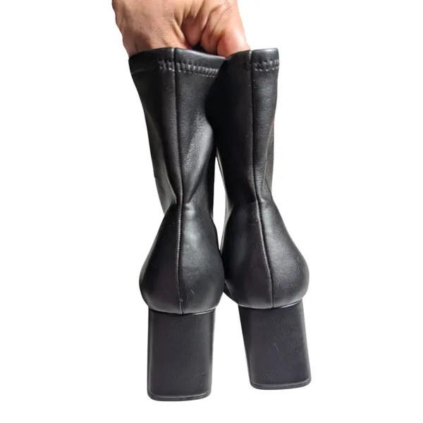 Steve Madden Harli Black Stretch Leather Square Toe Sock Ankle Boots Sz 11 - Image 3