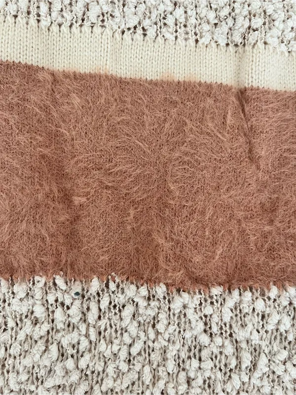 All in Favor Beige and Rust Striped Crewneck Sweater - Image 3