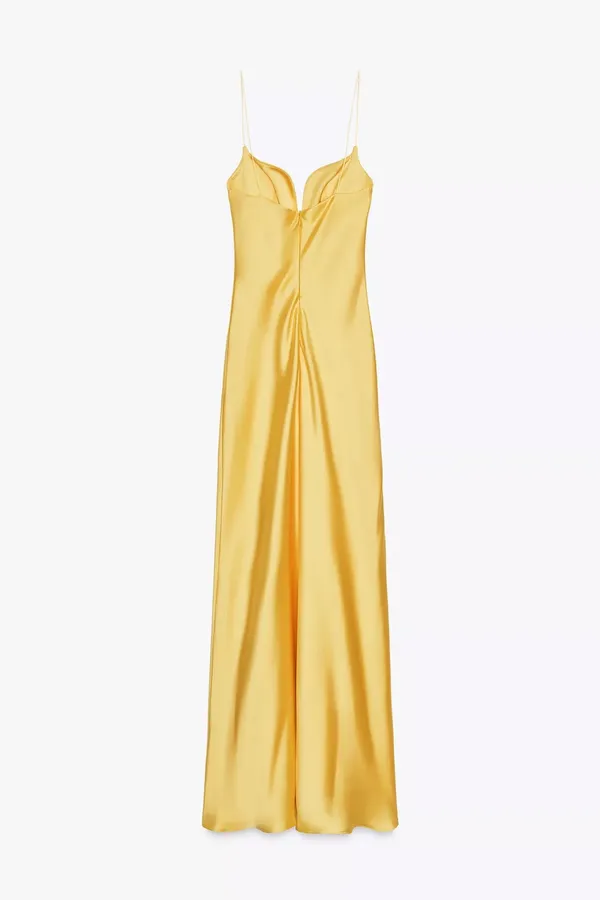 Zara golden Yellow Maxi satin corset bodycon formal Dress evening party wedding - Image 9