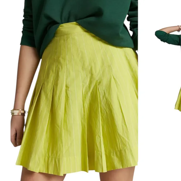 Anthro Love Birds Green Yellow Pleated Skirt M - Image 4