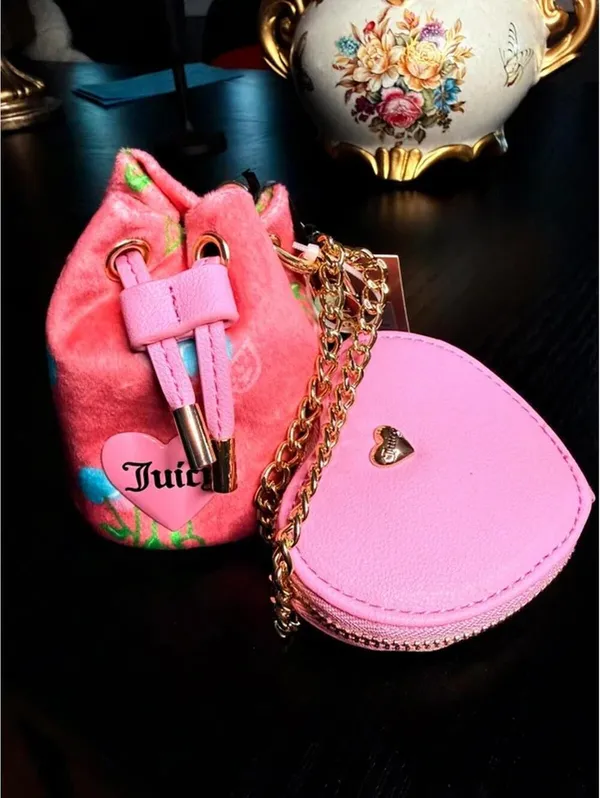 Juicy Couture Cherry Micro Bag Heart Coin Purse Charm Set Pink NWT - Image 6