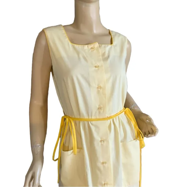Vintage 1980'S Tanner Pale Yellow Sleeveless Shirt Dress With Belts (6) - Image 7