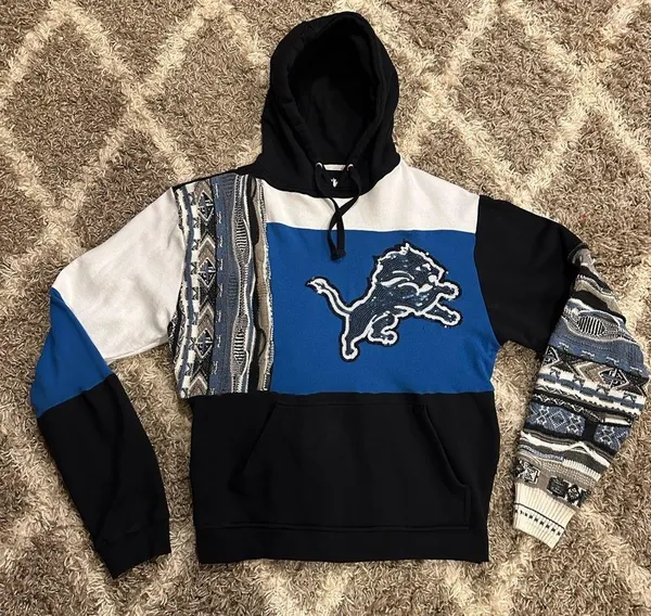 Detroit Lions sweatshirt! Custom made coogi style blue and black hoodie size XL! - Image 4