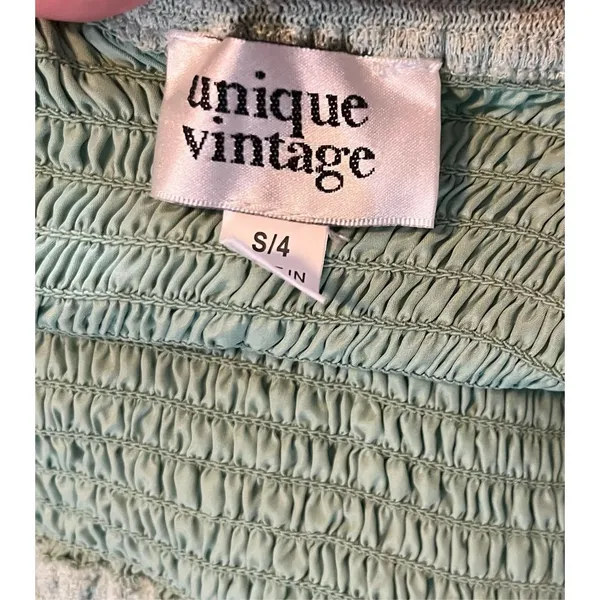 Unique Vintage Mint Green Puff‎ Sleeve Cropped Short Sleeve Top Size Small 4 - Image 2