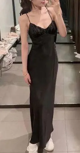 ZARA Black Satin Sleek Camisole Slip Dress - Image 4