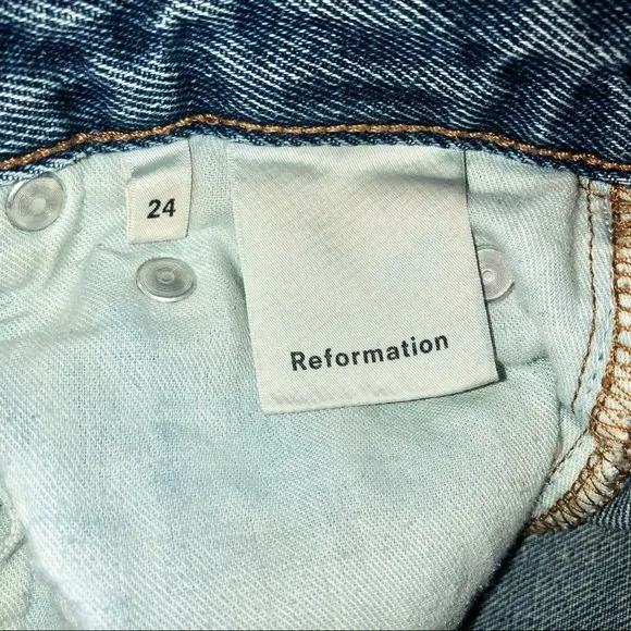 Reformation French Skinny Distressed Baltic Wash Jeans High Rise Straight-Leg 24 - Image 8
