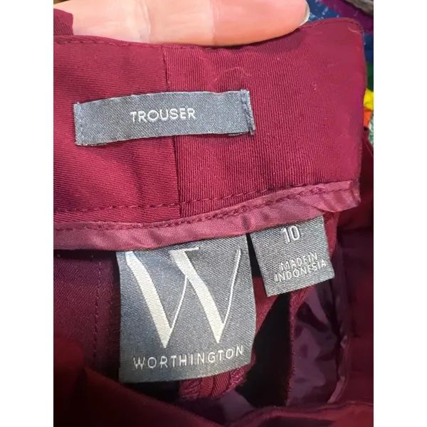 Worthington Women's Size 10 Wide Leg Dress Pant Trousers Burgundy Red High Rise - Image 10